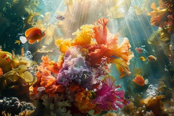 Vibrant Underwater Realm of Fauvist Color Explosions and Captivating Marine Life