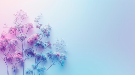   Close-up of blooming flowers against a blue and pink backdrop Blurred flower image in foreground