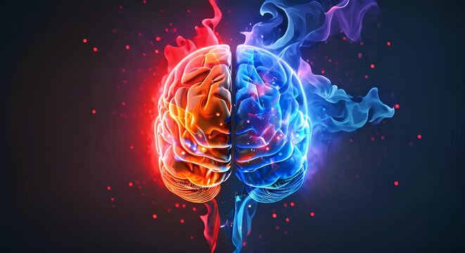 The concept of the human brain. The right creative hemisphere versus the left logical hemisphere.