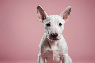 Obraz premium Bull Terrier puppy looking at camera, copy space. Studio shot.