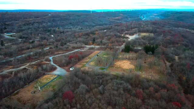 Aerial landscape of cemetery and Fall scenery around abandoned coal town Centralia Pennsylvania