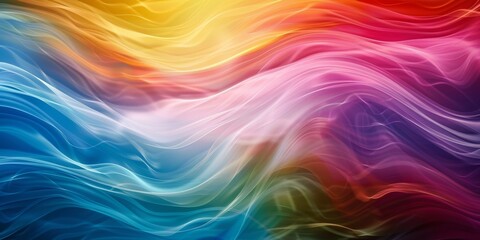 Colorful rainbow background with flowing wavy lines in various hues and shades