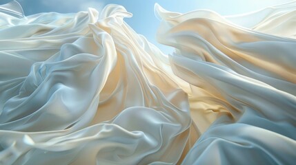 3D visualization of floating silk fabrics in a calm breeze, elegant and light