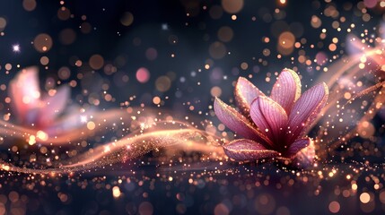   A purple flower atop a clear table Nearby, a blurred image of a flower on another table