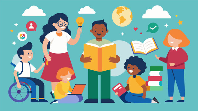 An inclusive school has started using storytelling as a form of teaching for students with intellectual disabilities engaging them in interactive. Vector illustration