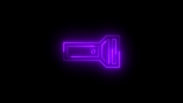 Neon glowing purple color torch light icon on black background animation