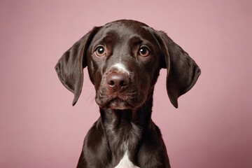 Fototapeta premium German Shorthaired Pointer puppy looking at camera, copy space. Studio shot.