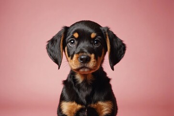 Harrier puppy looking at camera, copy space. Studio shot.