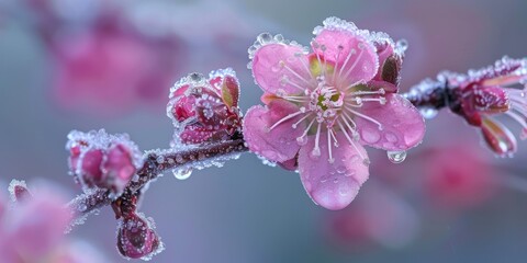 Close-up view of pink flower with ice on petals