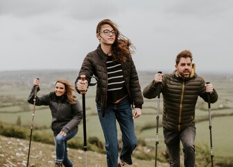 Family hiking, outdoor activity