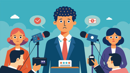 Fototapeta premium As cameras flashed and journalists scribbled notes a renowned neurodivergent advocate attended a press conference to address recent controversies and. Vector illustration