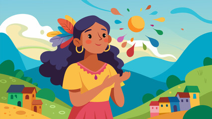 Obraz na płótnie Canvas In a lively village in Brazil a young girl with synesthesia was seen as having a special connection to the spiritual world with her ability to see. Vector illustration