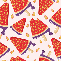 seamless pattern with triangle shaped fruit ice cream with fig on a stick design for packaging, textile or banner