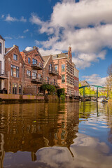 Draw bridge and canal houses in the Dutch city Leiden