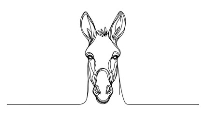 A continuous line drawing of a donkey head