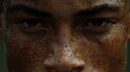 Intense close-up of young athlete's face with focus and determination, ideal for themes related to Olympic aspirations and sporting challenges.