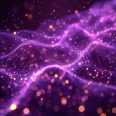 Obraz premium Create a seamless looping animation of a glowing purple particle field with subtle hexagonal shapes drifting in the background.