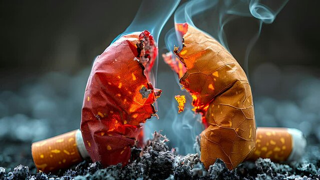 Concept that smoking harms the human body and lungs, cigarettes consumed in the form of lungs damaged by so much smoking