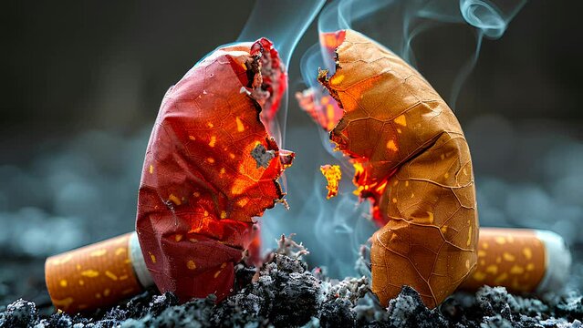 Concept that smoking harms the human body and lungs, cigarettes consumed in the form of lungs damaged by so much smoking