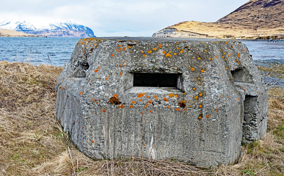 An old World War Two defensive installation on the shore at Dutch Harbor, Alaska.