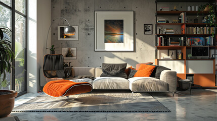 A modern living room characterized by a meticulously chosen poster frame, enhancing the ambiance.