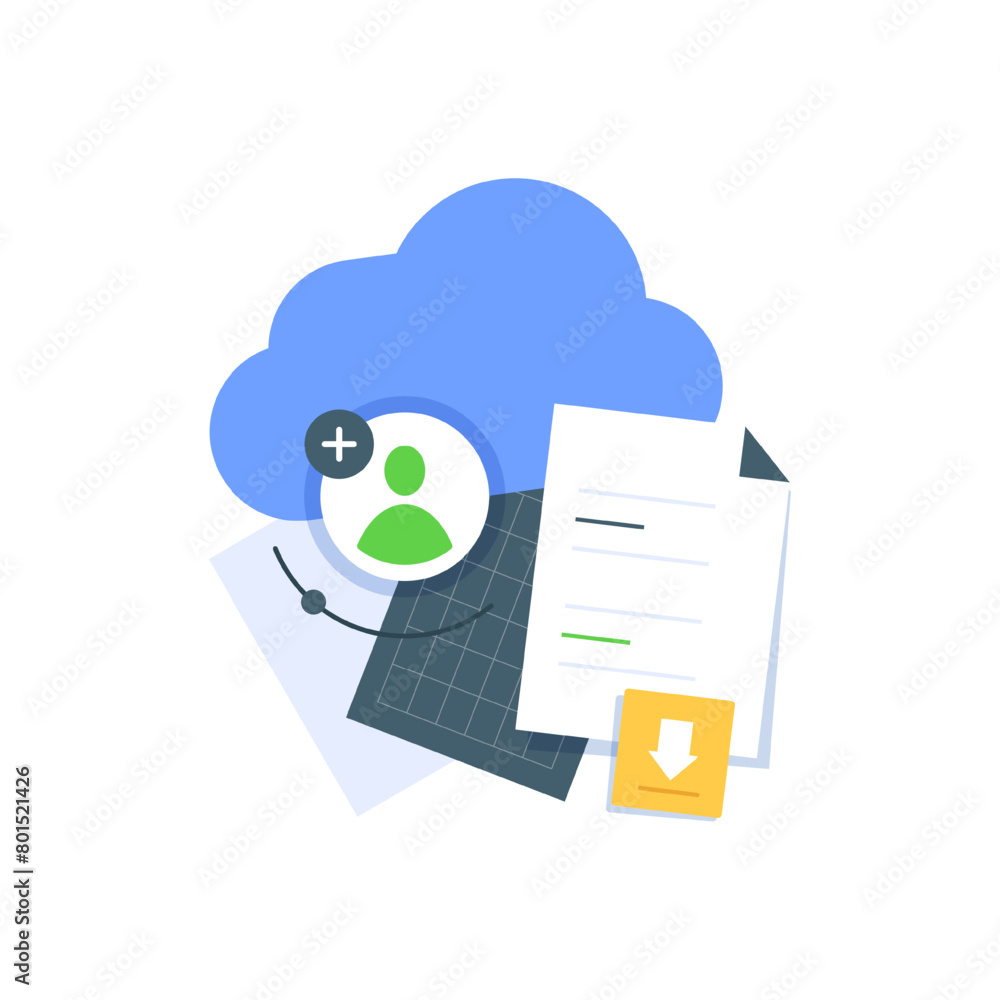Poster cloud storage download isometric vector illustration. digital service or app with data transfering. 