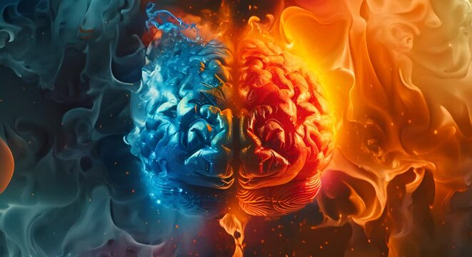 The concept of the human brain. The right creative hemisphere versus the left logical hemisphere.