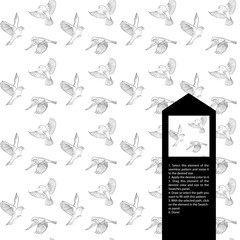 Seamless pattern of hand-drawn silhouettes of sparrows.eps