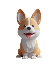 3D Cartoon Style Render of Cute Chibi Corgi Dog, Isolated on Transparent Background, PNG