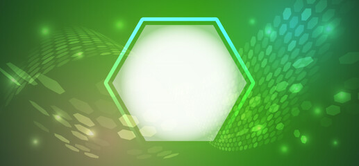Abstract hexagons, futuristic concept. Data transfer and protection, internet communication on a green background. High computer technology design. Modern science vector presentation.