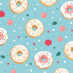 Rose background simple minimalistic seamless pattern, multicolored playful hand drawn cute lines and stars on sugar sprinkles on a donut, confetti
