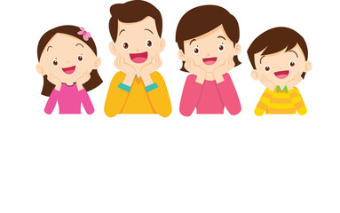 Fototapeta premium Happy big family standing with house ,rainbow