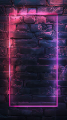 neon glowing blank text frame, on a brick wall background
