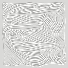 3d abstract doodle waves emboss textured white seamless pattern. Surface ornamental wavy lines, curves, doodles embossed vector background. Beautiful relief miimalist trendy ornaments. Grunge texture