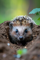 Fototapeta premium ,A hedgehog using its sharp claws to dig for grubs in the soil