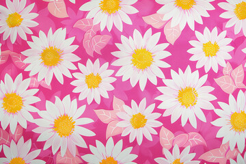 pink background with white and yellow daisies pattern, cute retro pink wallpaper