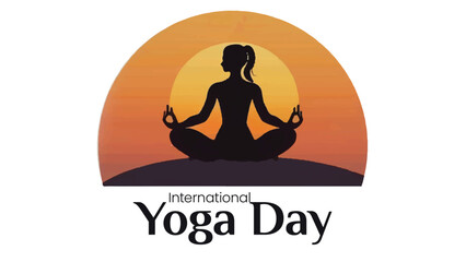 international yoga day horizontal web banner template with yoga girl silhouette illustration background