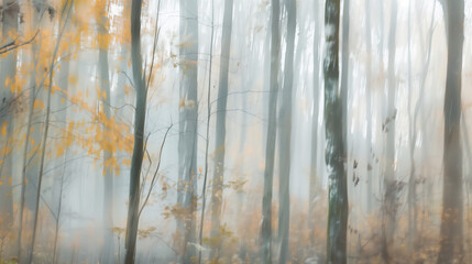 Obraz premium Icm forest trees showing the concept of an artistic impressionist blurred motion spring woodland background, stock illustration image