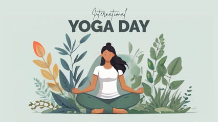 Yoga and Meditation horizontal web and social media banner cover template with yoga girl illustration tree plants background