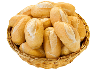 cesta com pães frescos isolado em fundo transparente - pão francês