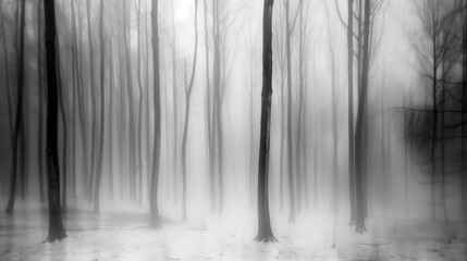 Icm monochrome forest trees showing the concept of an artistic impressionist blurred motion spring woodland background, black and white stock illustration image