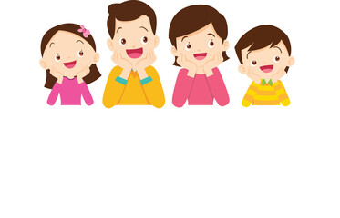 Fototapeta premium Happy big family standing with house ,rainbow