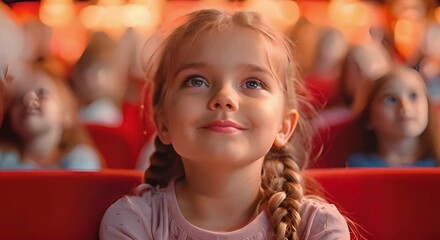 Parents watching childrens play audience applauding people in cinematheater seats. Concept Children's Play, Parents, Audience, Applauding, Cinematheater