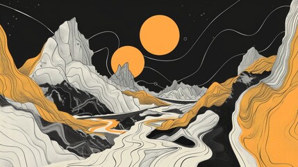 Abstract line art compositions representing the concept of journey and exploration.