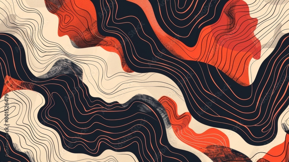 Poster abstract line art patterns inspired by nature, perfect for background images on a travel blog.