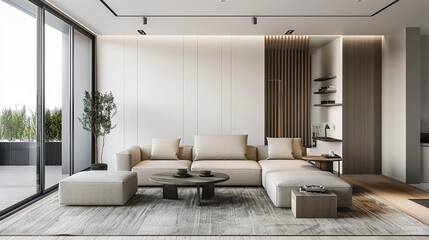 A minimalist living room design showcases the beauty of simplicity, creating a serene and inviting atmosphere.