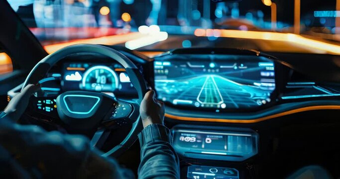 AI Content Generation. AI-powered virtual assistant in conversation on car dashboard