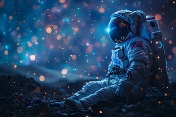 Fototapeta na wymiar Astronaut in Futuristic Spacesuit Exploring Dreamlike Cosmic Landscape