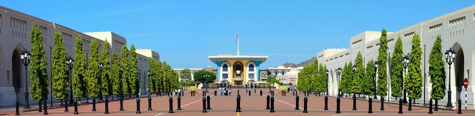 Panorámica del Palacio de Al Alam, Ciudad Antigua de Muscat, Sultanato de Omán