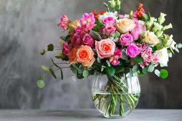 Beautiful bouquet of fresh flowers in vase indoors.
